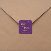 40e verjaardag paars goud hallo 40 naamscript vierkante sticker
