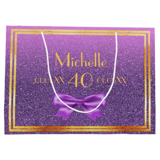 40e verjaardag paarse roze glitter naam large cadeauzakje (Achterkant)