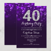 40e verjaardag - Paarse zilver Kaart (Voorkant / Achterkant)