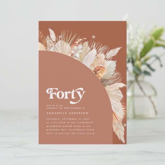 40e verjaardag pampas gracotta moderne boog (Staand voorkant)