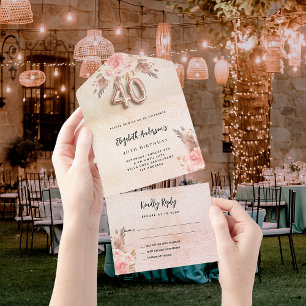 40e verjaardag pampas gras roze roos florals RSVP All In One Uitnodiging