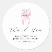 40e Verjaardag Party Bow Custom Bedankt Favoriet Ronde Sticker (Voorkant)