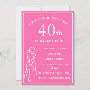 40e verjaardag Party Golfer Pink Ladies Golf Par Kaart
