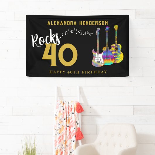 40e verjaardag Party Muziek Gitaren Rock en Roll Spandoek (Insitu)