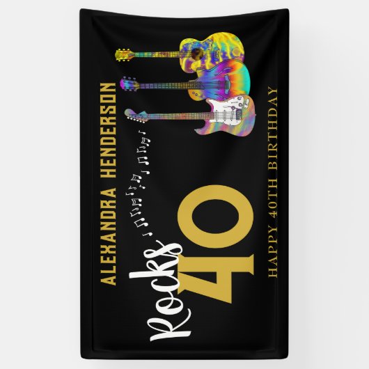 40e verjaardag Party Muziek Gitaren Rock en Roll Spandoek (Verticaal)