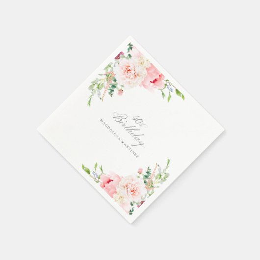 40e Verjaardag Party Roze Bloemen Custom Cocktail Servet (Hoek)