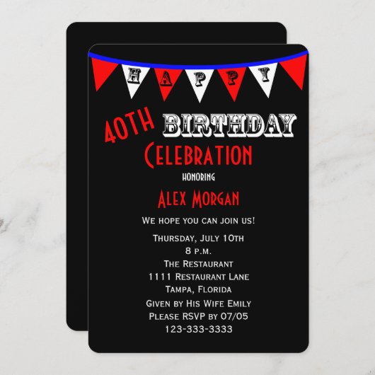 40e verjaardag Party Uitnodiging Bunting (Voorkant / Achterkant)