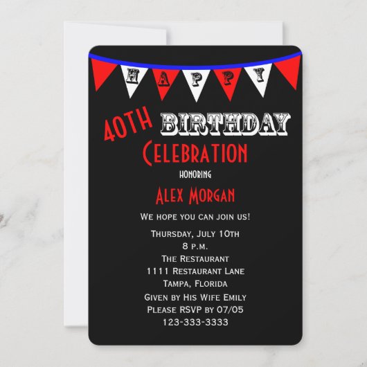 40e verjaardag Party Uitnodiging Bunting (Voorkant)
