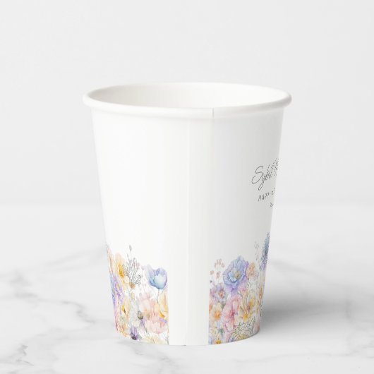 40e Verjaardag Party Waterverf Bloemen Custom Papieren Bekers (Rechts)