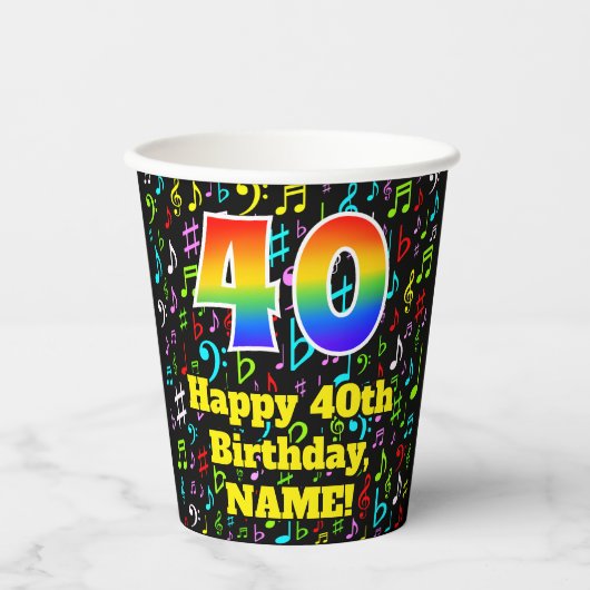 40e Verjaardag: Plezier Muzieknoten Patroon, Regen Papieren Bekers (Voorkant)