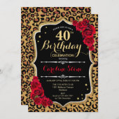 40e verjaardag - Red Roses Leopard Print Kaart (Voorkant / Achterkant)