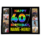 40e verjaardag: Regenboogtekst, aangepaste foto's Groot Cadeauzakje (Voorkant)