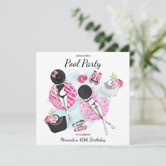 40e verjaardag Retro Pool Party Uitnodiging (Staand voorkant)