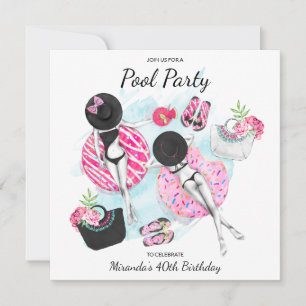 40e verjaardag Retro Pool Party Uitnodiging