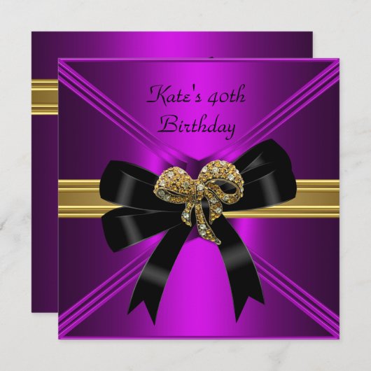 40e verjaardag Rich Royal Black Paarse Magenta Kaart (Voorkant / Achterkant)