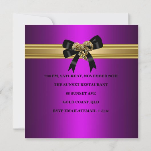 40e verjaardag Rich Royal Black Paarse Magenta Kaart (Achterkant)