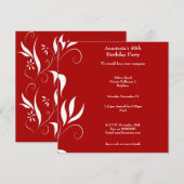 40e Verjaardag Rood met Witte Bloemen Kaart (Voorkant / Achterkant)