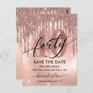 40e verjaardag Roos Gold Save the Date Briefkaart