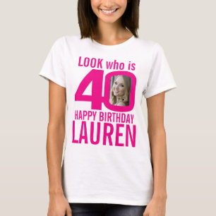 40e verjaardag roze blik 40 douanefoto en naam t-shirt