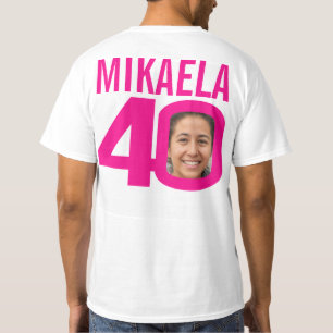 40e verjaardag roze douanenaam en fotomalplaatje t-shirt