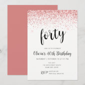 40e verjaardag Roze Glitter Confetti Kaart (Voorkant / Achterkant)
