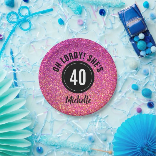40e verjaardag Roze glitter Sparkle Personalized Papieren Bordje (Feest)