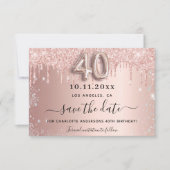 40e verjaardag roze goud zilver glitterspetters save the date (Voorkant)