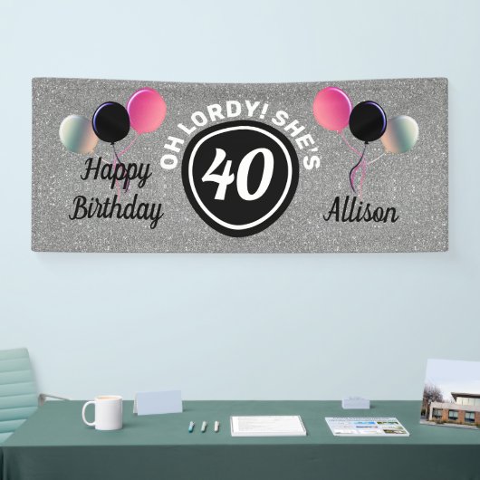 40e verjaardag Roze Silver Glitter Persoonlijk Spandoek (Beurs)