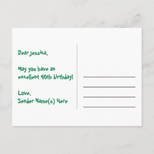 40e verjaardag: roze strepen en harten, regenboog briefkaart (Achterkant)