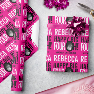 40e verjaardag roze wit zwart 40 aangepaste foto cadeaupapier