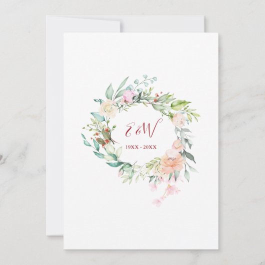 40e verjaardag Ruby Heart Bloemige Monogram Kaart (Achterkant)