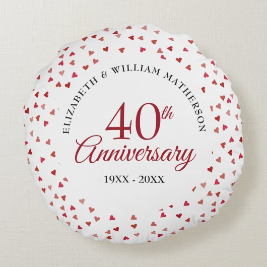 40e verjaardag Ruby Hearts Confetti Rond Kussen (Achterkant)