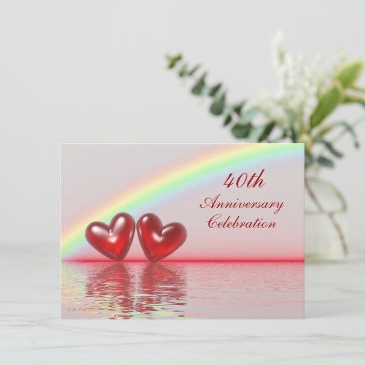 40e verjaardag Ruby Hearts Kaart (Staand voorkant)