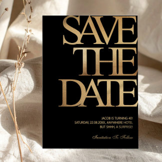 40e verjaardag Save the Date Zwart & Goud Kaart