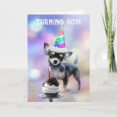 40e Verjaardag Schattige Chihuahua Puppy met Party Kaart (Voorkant)