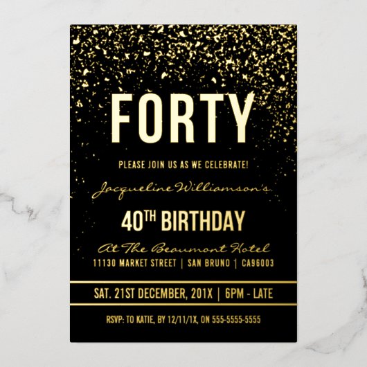 40e verjaardag | Shimmering Gold Confetti Folie Uitnodiging (Voorkant)