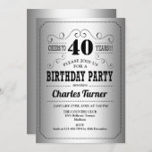 40e verjaardag - Silver Black Kaart (Voorkant / Achterkant)