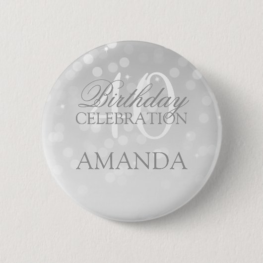 40e verjaardag Silver Bokeh Sparkle Lights Ronde Button 5,7 Cm (Voorkant)