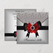 40e verjaardag Silver Floral Black Red Bow Jewel Kaart (Voorkant / Achterkant)