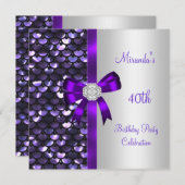 40e verjaardag Silver Sequins Paarse Diamond Bow Kaart (Voorkant / Achterkant)