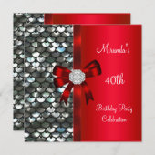 40e verjaardag Silver Sequins Red Diamond Bow Kaart (Voorkant / Achterkant)