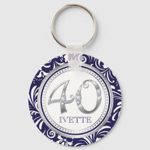 40e verjaardag Sleutelhanger-Navy Blue & Silver Sleutelhanger