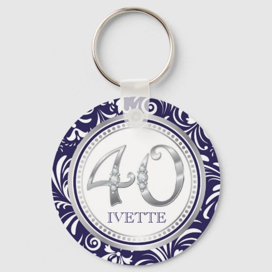40e verjaardag Sleutelhanger-Navy Blue & Silver Sleutelhanger (Voorkant)