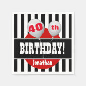 40e verjaardag strepen en ballon ZWART ROOD A07 Servetten (Voorkant)