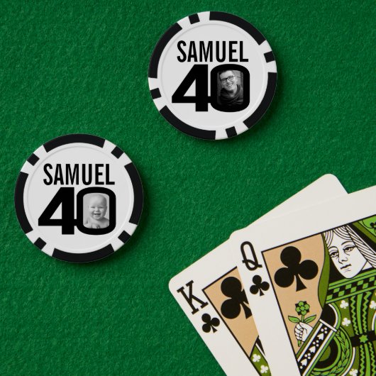 40e verjaardag twee aangepaste foto's zwart-wit poker chips (Pokertafel (Dubbel))