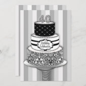 40e verjaardag uitnodiging, 3-tier Cake Kaart (Voorkant / Achterkant)