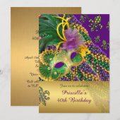 40e verjaardag uitnodiging,40e, Masquerade, Venezi Kaart (Voorkant / Achterkant)