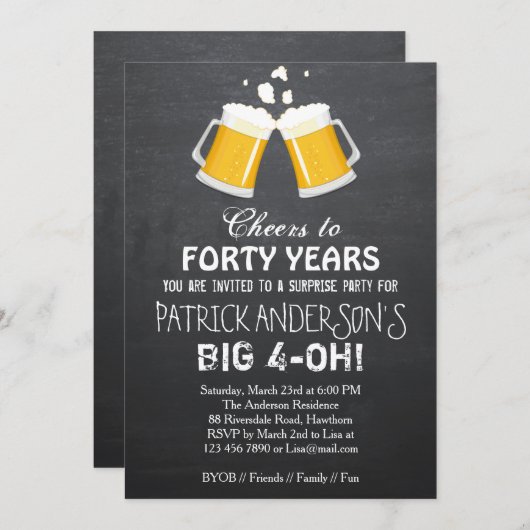 40e verjaardag uitnodiging / Beer 40e verjaardag (Voorkant / Achterkant)