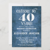 40e verjaardag Uitnodiging Blue Linen Rustic Cheer (Voorkant)