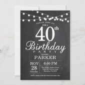 40e Verjaardag Uitnodiging Chalkboard String Light (Voorkant)
